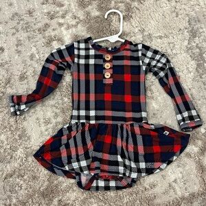 Plaid Long-Sleeve Ruffle Dress